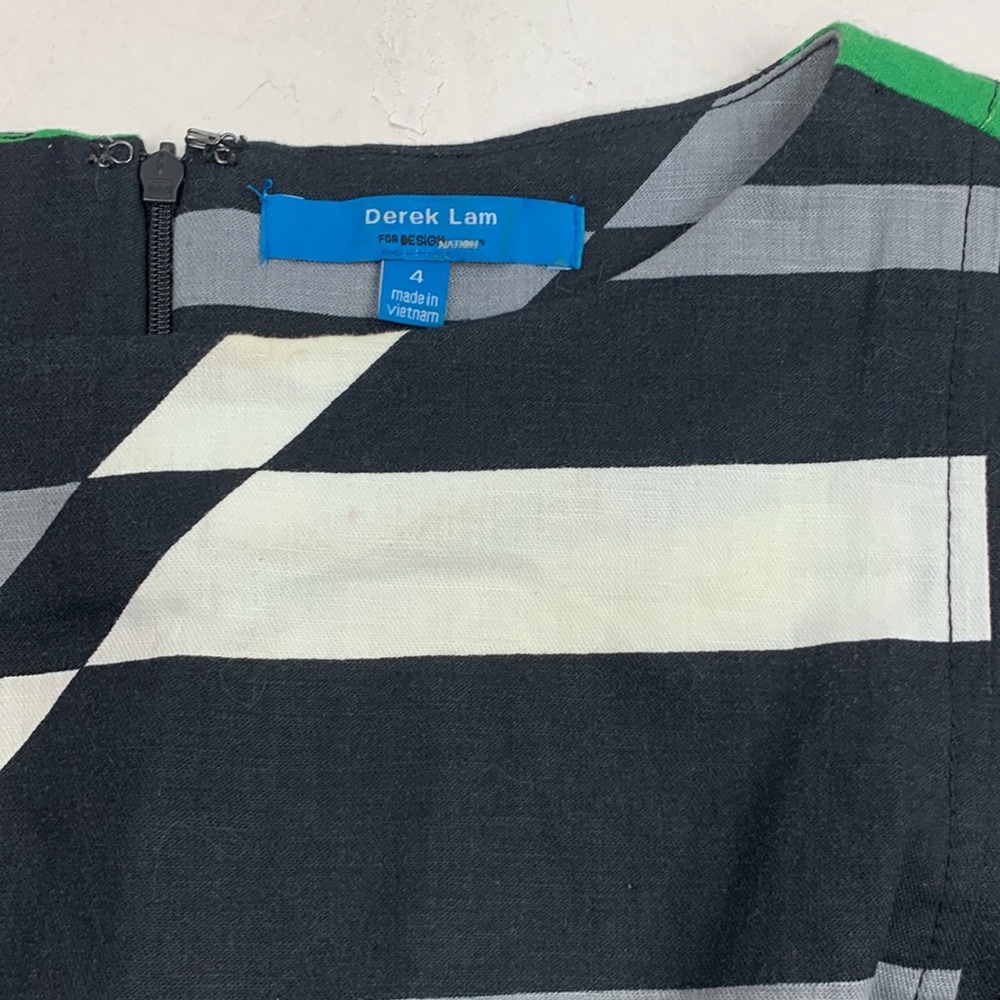 Derek Lam Linen Dress Size 4 Short Cap sleeve Zip up Geometric Multicolor Earthy - Picture 13 of 15